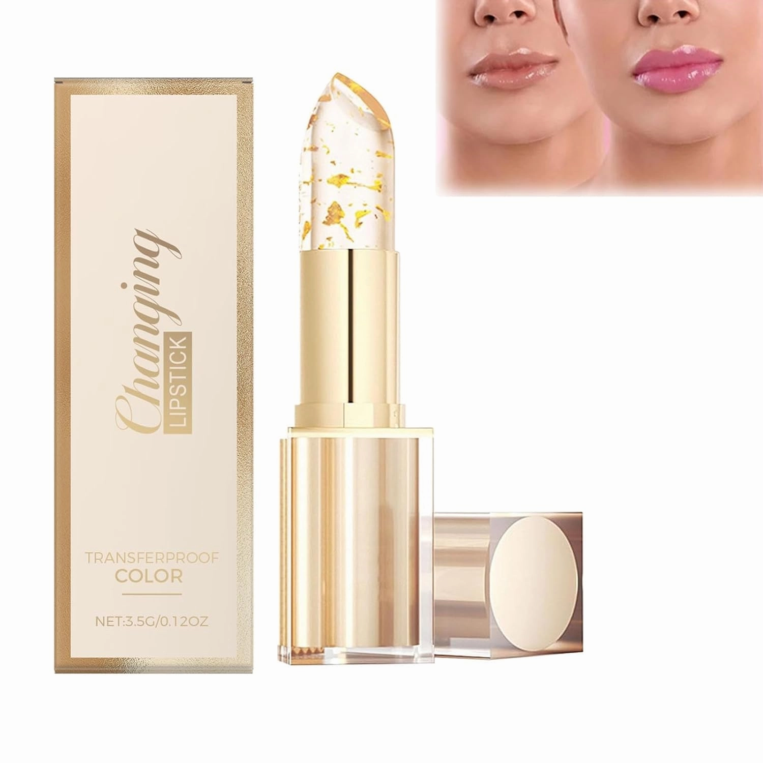 Novealcrbe Mood Lipstick, Novealcrbe Gold Crystal Color Changing Lipstick, Mood Lip Stick Color Changing Long Lasting 24 Hours Moisturizing Glossy Shine Lip Gloss for Women (Gold, 1Pcs)