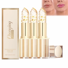 Novealcrbe Mood Lipstick, Novealcrbe Gold Crystal Color Changing Lipstick, Mood Lip Stick Color Changing Long Lasting 24 Hours Moisturizing Glossy Shine Lip Gloss for Women (Gold, 3Pcs)