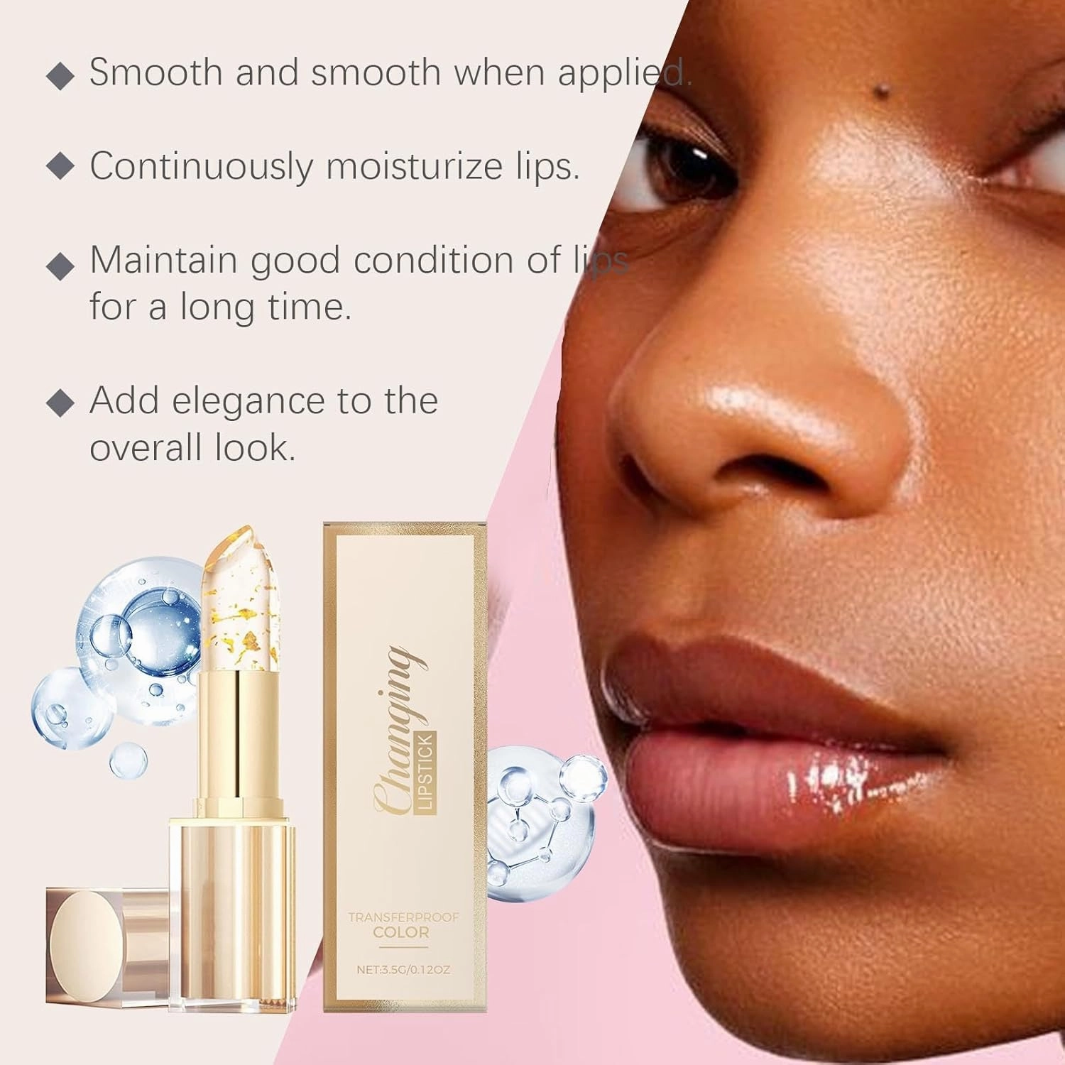 Novealcrbe Mood Lipstick, Novealcrbe Gold Crystal Color Changing Lipstick, Mood Lip Stick Color Changing Long Lasting 24 Hours Moisturizing Glossy Shine Lip Gloss for Women (Gold, 3Pcs)