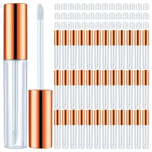 Nuanchu 100 Pcs 10 ml Empty Lip Gloss Tubes Clear Mini Refillable Balm Containers Bottles Plastic Lip Gloss Containers with Wand and Rubber Inserts DIY Makeup(Rose Gold)
