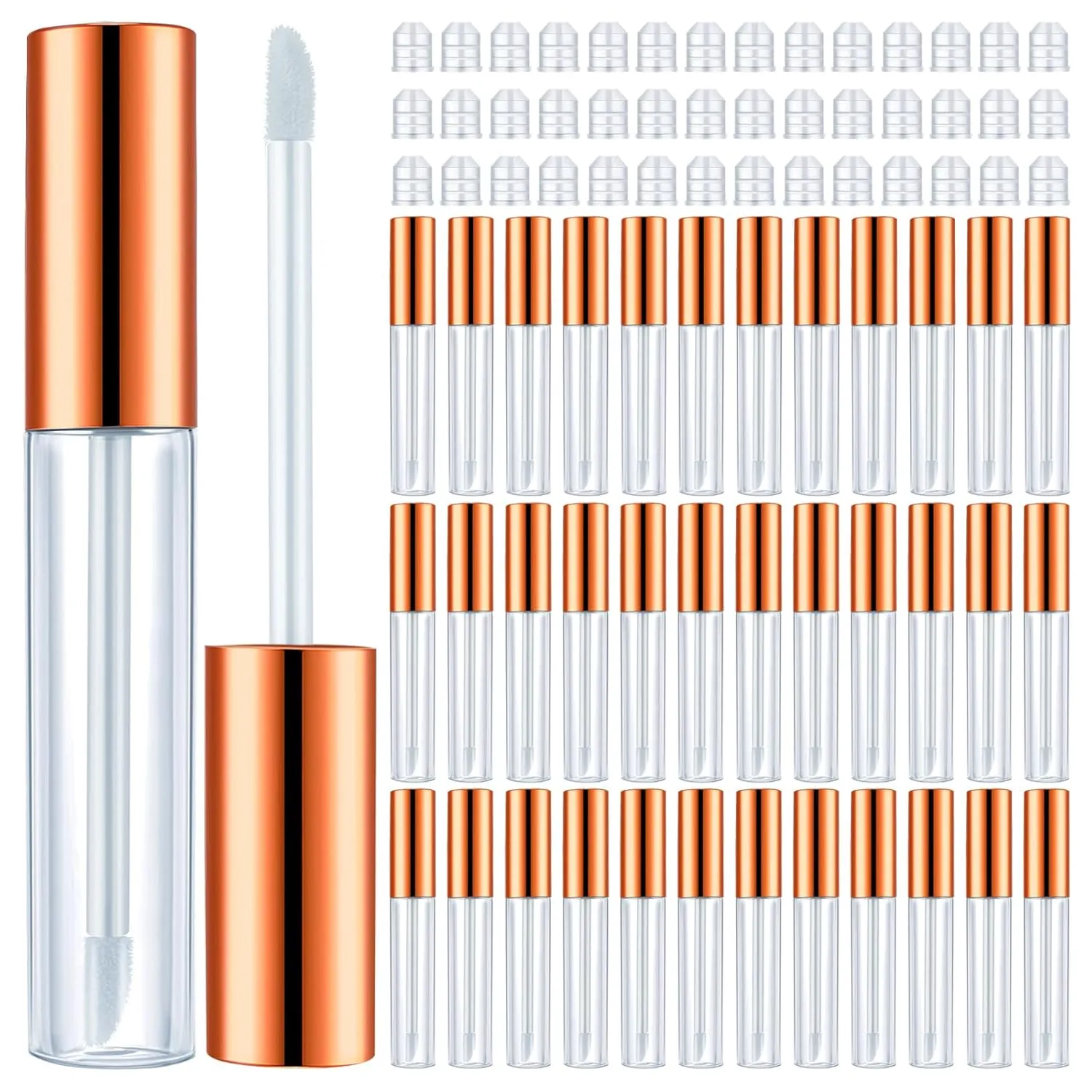 Nuanchu 100 Pcs 10 ml Empty Lip Gloss Tubes Clear Mini Refillable Balm Containers Bottles Plastic Lip Gloss Containers with Wand and Rubber Inserts DIY Makeup(Rose Gold)