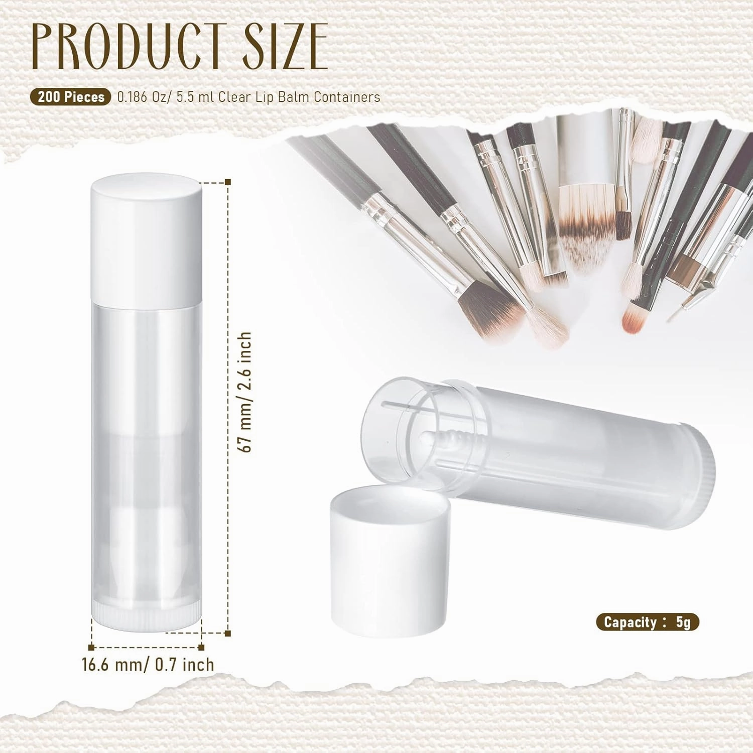 Nuanchu 200 Pcs Lip Balm Tubes Empty Lip Gloss Tubes Bulk Women 0.186 Oz/ 5.5 ml Lip Gloss Container Kit Clear PVC Lip Containers with Caps for DIY(White, Clear)