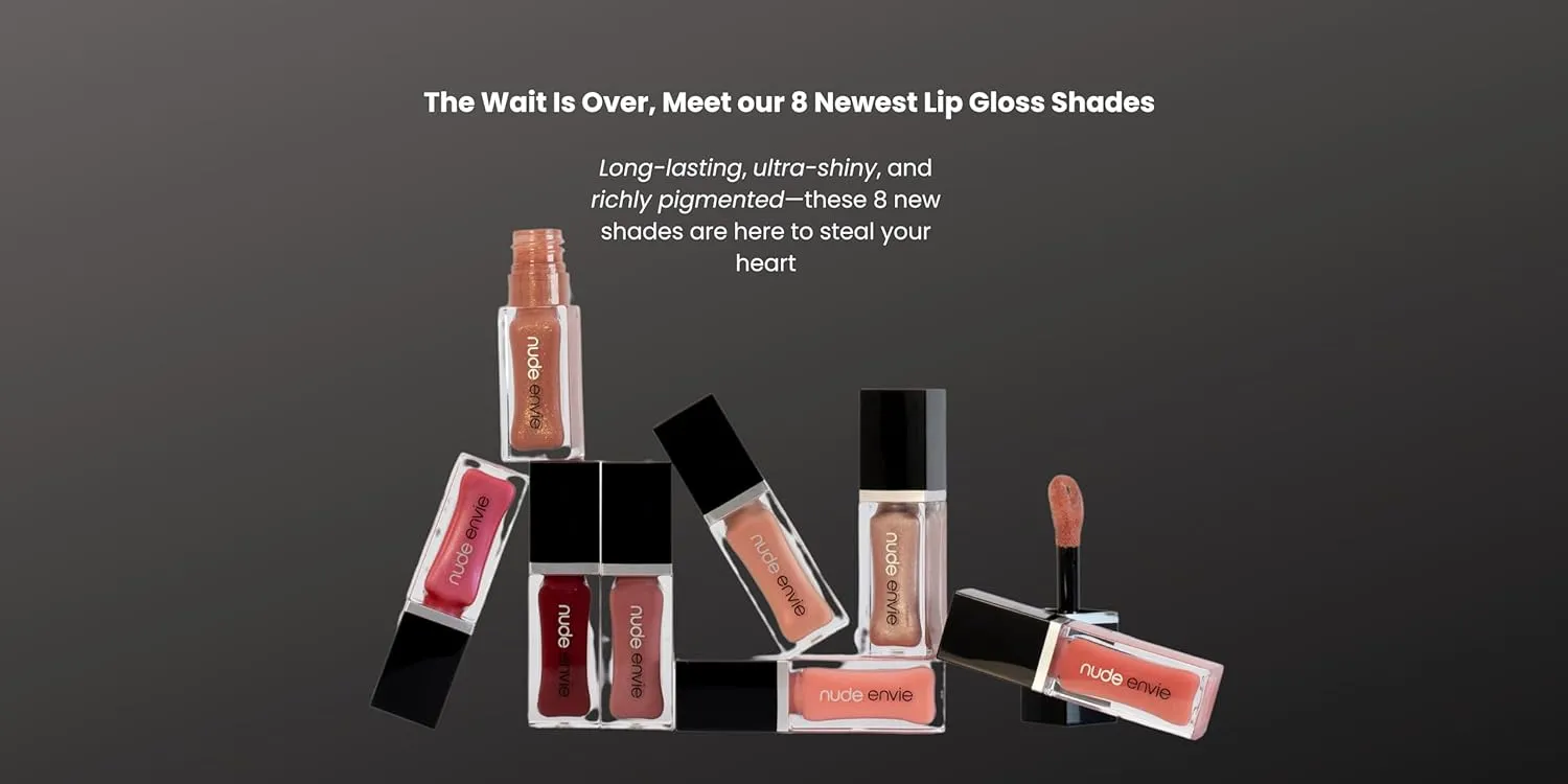 nude envie - Lip Gloss - High-Shine Finish - Moisturizing & Easy Application - Luxury Hydration - Non-Sticky Formula - With Vitamin E & Glycine Soja Oil - Vegan, Paraben-Free & Cruelty-Free - Sweet