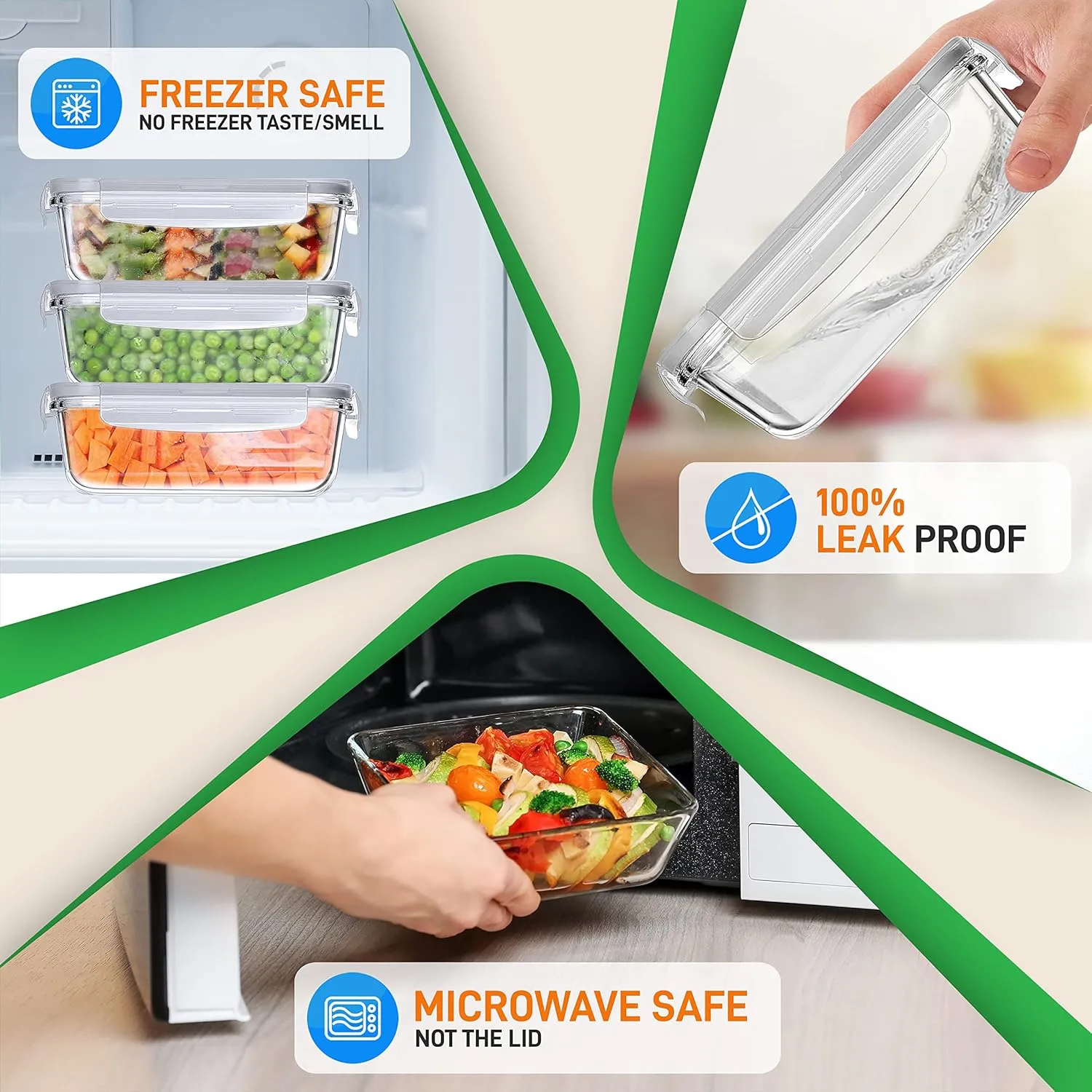 NutriChef 10-Piece Superior Glass Food Storage Containers Set (5 Containers   5 Locking Lids),Stackable Meal-prep Design, BPA-free Airtight Clear Locking lids with Vent Lids & Air Hole, Gray
