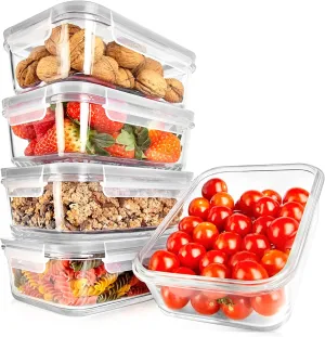 NutriChef 10-Piece Superior Glass Food Storage Containers Set (5 Containers   5 Locking Lids),Stackable Meal-prep Design, BPA-free Airtight Clear Locking lids with Vent Lids & Air Hole, Gray