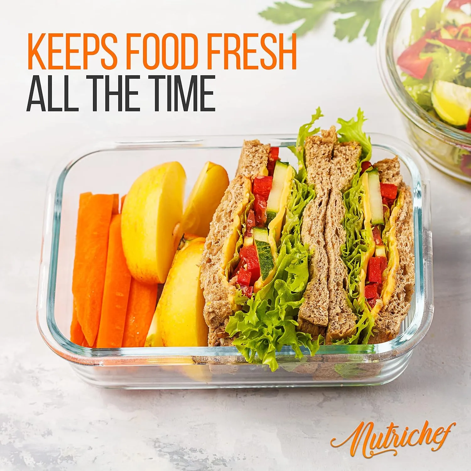 NutriChef 10-Piece Superior Glass Food Storage Containers Set (5 Containers   5 Locking Lids),Stackable Meal-prep Design, BPA-free Airtight Clear Locking lids with Vent Lids & Air Hole, Gray