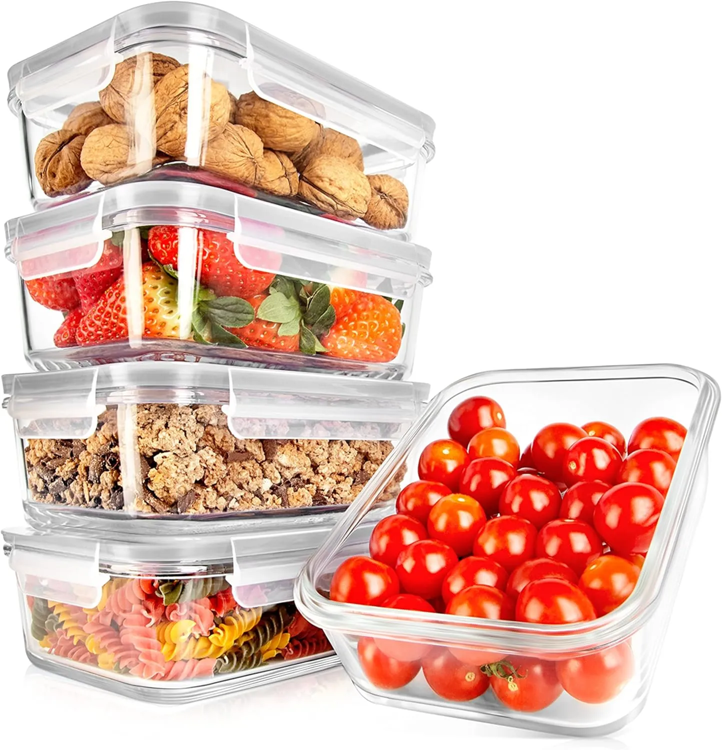 NutriChef 10-Piece Superior Glass Food Storage Containers Set (5 Containers   5 Locking Lids),Stackable Meal-prep Design, BPA-free Airtight Clear Locking lids with Vent Lids & Air Hole, Gray