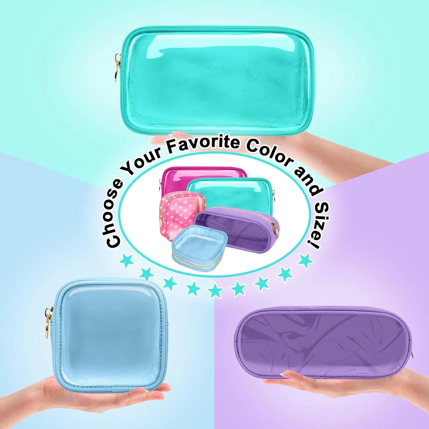 Nylon Small Clear Makeup Bag Slim Pouch, Cute Preppy Cosmetic Zipper Case for Purse, Travel PVC Toiletry Clutch Coin Bag for Women Girl (Mint)