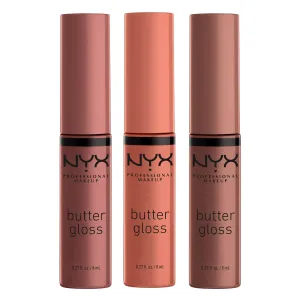 NYX PROFESSIONAL MAKEUP Butter Gloss Brown Sugar, Non-Sticky Lip Gloss - Pack Of 3 (Sugar High, Spiked Toffee, Butterscotch)