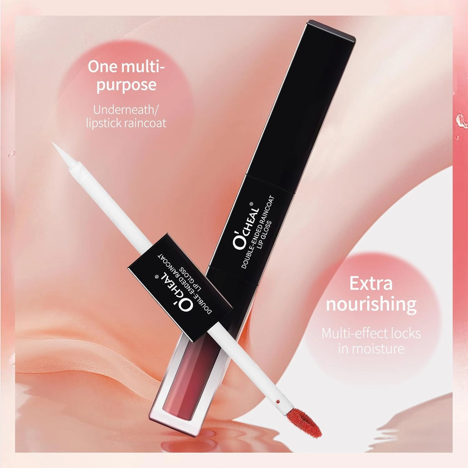 O'CHEAL Double-Ended Lip Gloss, Soft Mist   Water Light Charm - Moisturizing Without Non-Sticky - Bright Lip Color, Cruelty-Free & Vegan (Carrot Red, 0.155OZ)