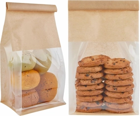 Ocmoiy 50Pcs Bakery Bags with Window, Resealable Tin Tie Tab Lock Bread Bag, Clear Front Snack Bags for Packaging Cookies, Loaf, Popcorn, Paper Treat Bags