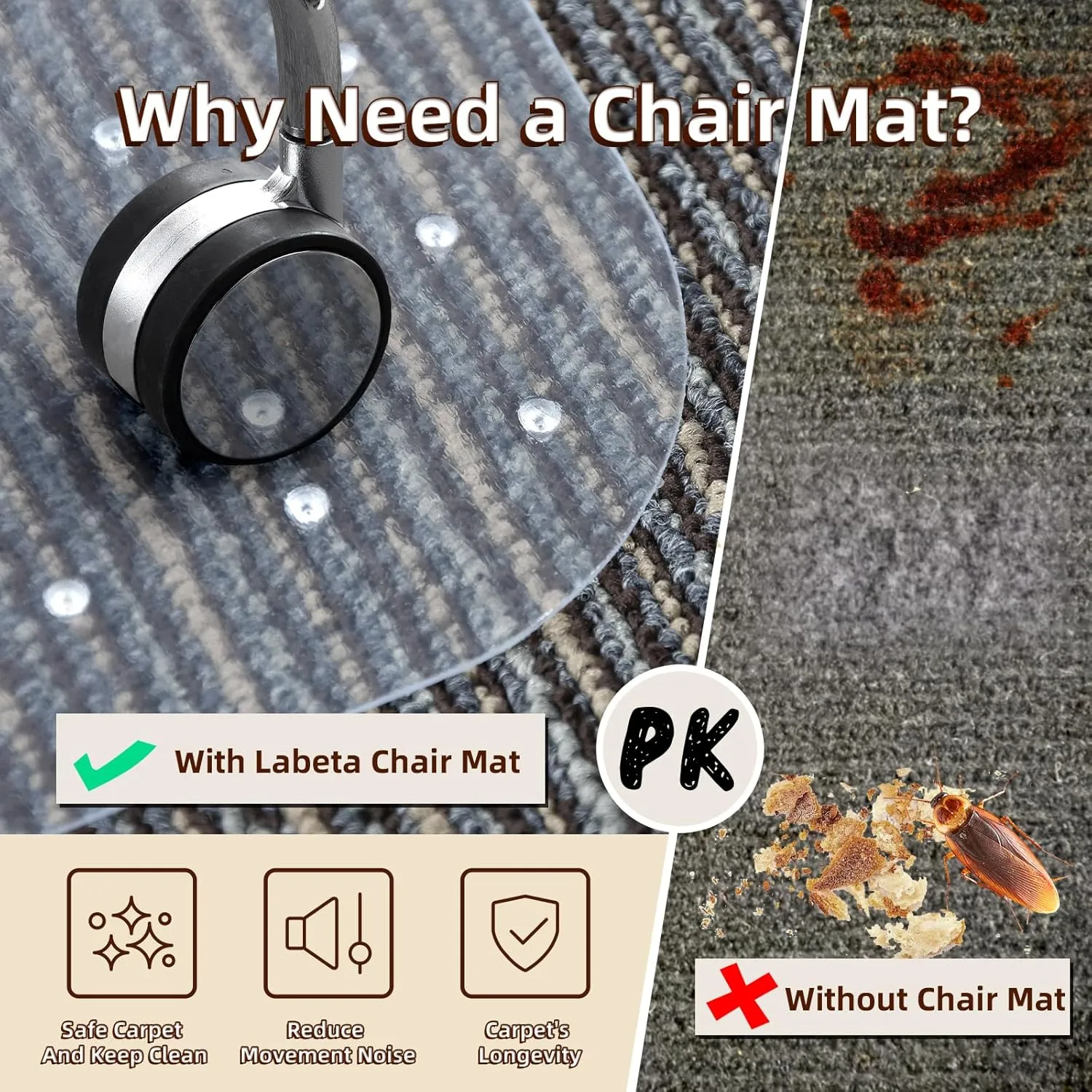 Office Chair Mat Carpet Protector: 36" x 48" Plastic Heavy Duty Computer Desk Mats with Lip for Low Flat and No Pile Carpeted Floor - Clear Rug Pad for Rolling Chairs Work Home Gaming Convex Shape