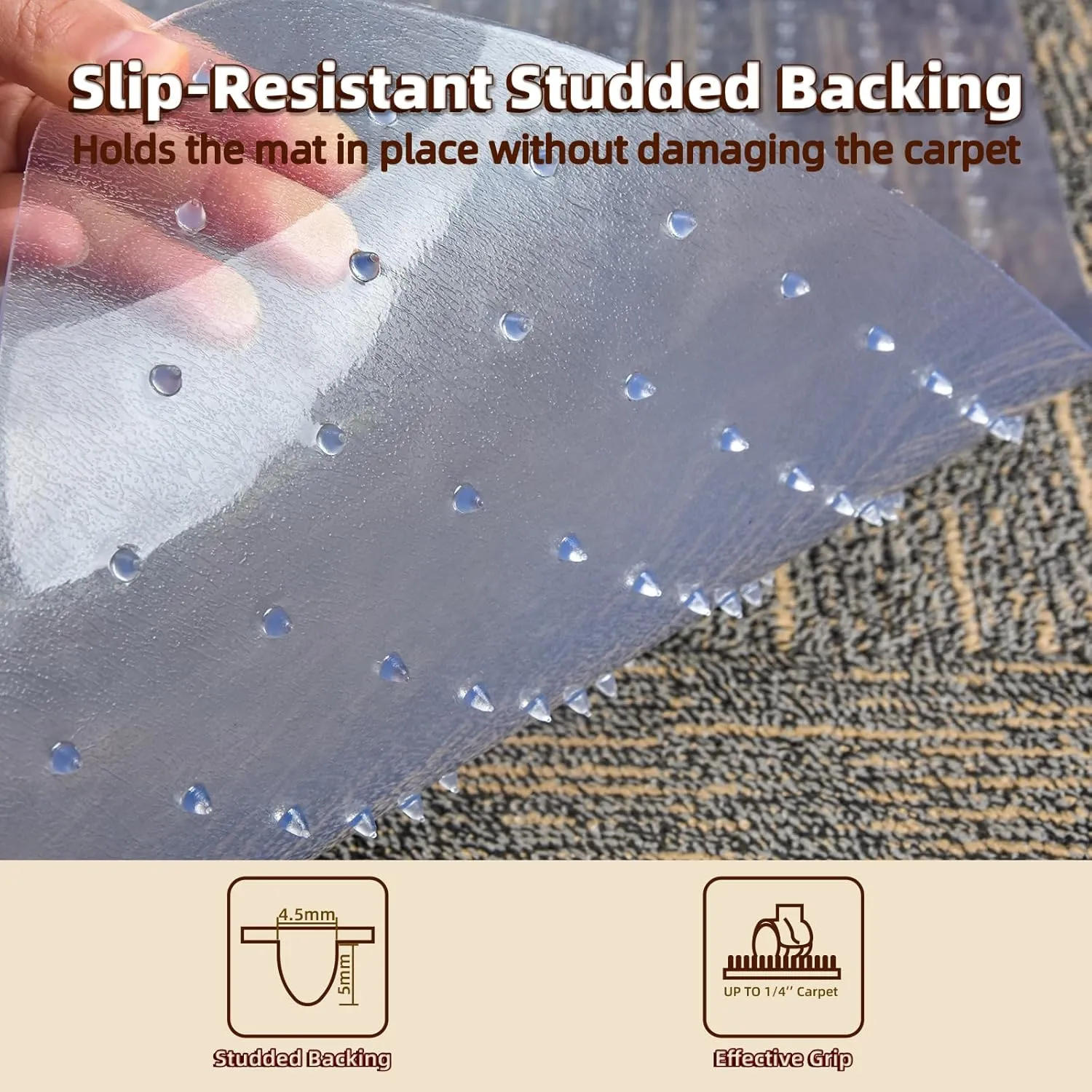 Office Chair Mat Carpet Protector: 36" x 48" Plastic Heavy Duty Computer Desk Mats with Lip for Low Flat and No Pile Carpeted Floor - Clear Rug Pad for Rolling Chairs Work Home Gaming Convex Shape