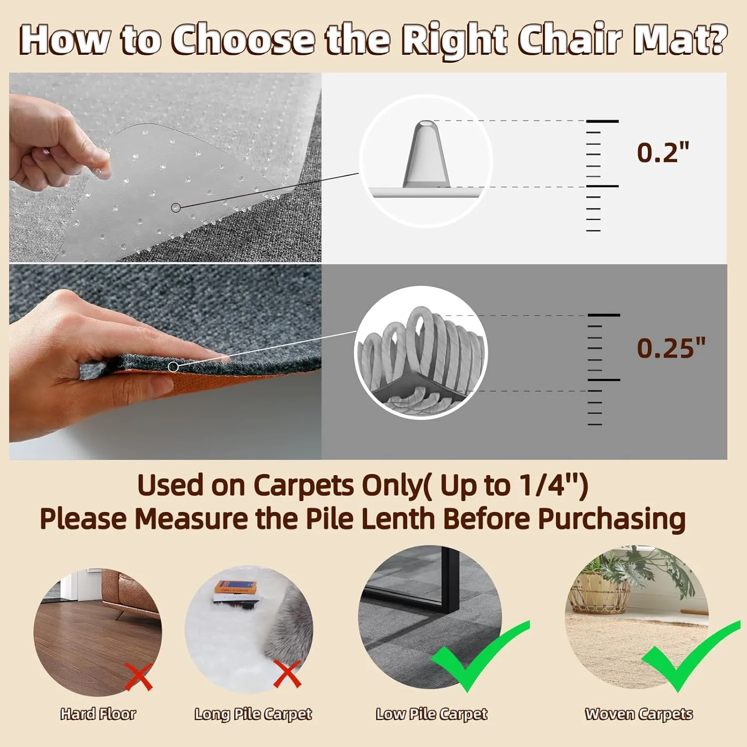 Office Chair Mat Carpet Protector: 36" x 48" Plastic Heavy Duty Computer Desk Mats with Lip for Low Flat and No Pile Carpeted Floor - Clear Rug Pad for Rolling Chairs Work Home Gaming Convex Shape