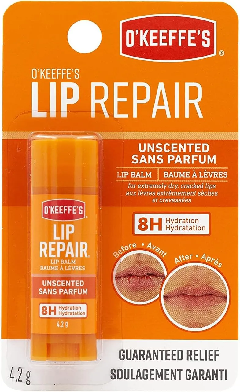 O'Keeffe's Unscented Lip Repair Lip Balm for Dry, Cracked Lips, Stick, (Pack of 5)