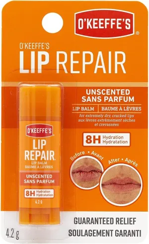 O'Keeffe's Unscented Lip Repair Lip Balm for Dry, Cracked Lips, Stick, (Pack of 5)
