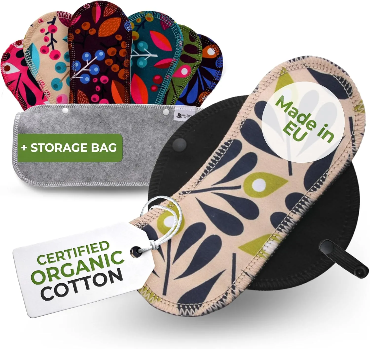 Organic Cotton Reusable Panty Liners for Women & Teens (Small, 7-Pack); High-Temp Washable Cloth Liners Made in EU; Stay Fresh & Dry, for Daily Vaginal Discharge Only; 100% Breathable (no PUL/TPU)