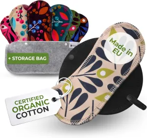 Organic Cotton Reusable Panty Liners for Women & Teens (Small, 7-Pack); High-Temp Washable Cloth Liners Made in EU; Stay Fresh & Dry, for Daily Vaginal Discharge Only; 100% Breathable (no PUL/TPU)