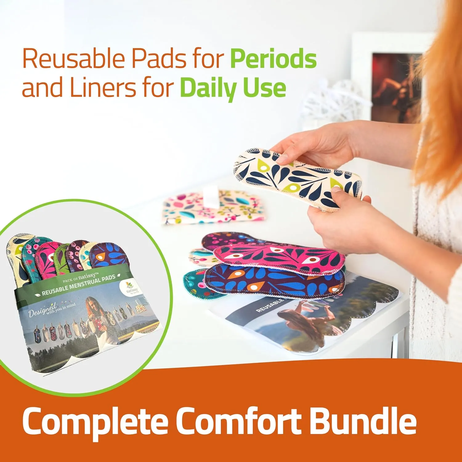 Organic Cotton Reusable Panty Liners for Women & Teens (Small, 7-Pack); High-Temp Washable Cloth Liners Made in EU; Stay Fresh & Dry, for Daily Vaginal Discharge Only; 100% Breathable (no PUL/TPU)