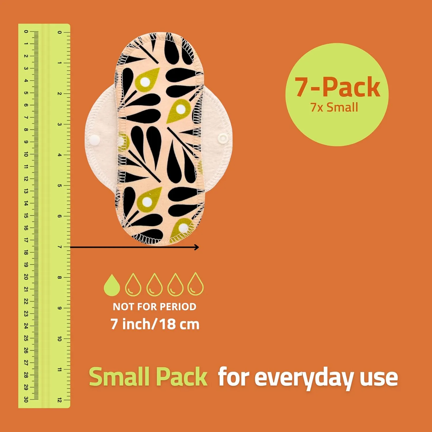 Organic Cotton Reusable Panty Liners for Women & Teens (Small, 7-Pack); High-Temp Washable Cloth Liners Made in EU; Stay Fresh & Dry, for Daily Vaginal Discharge Only; 100% Breathable (no PUL/TPU)