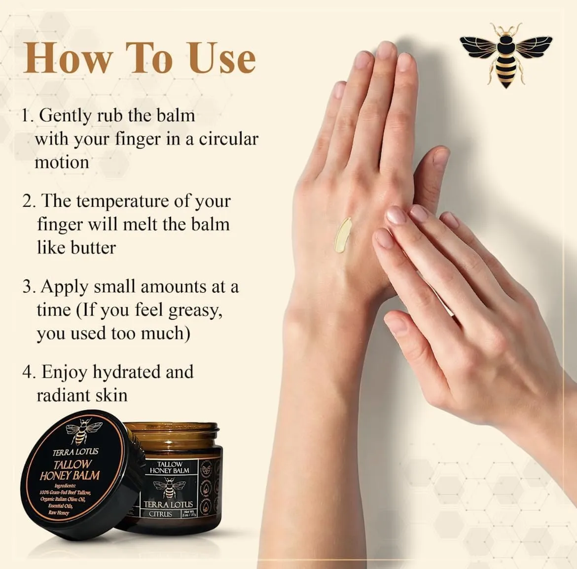 Organic Grass-Fed Beef Tallow Balm with Raw Honey - Moisturizing Cream for Soft, Smooth Skin - Handmade All-Natural Moisturizer (2 Oz, Citrus)
