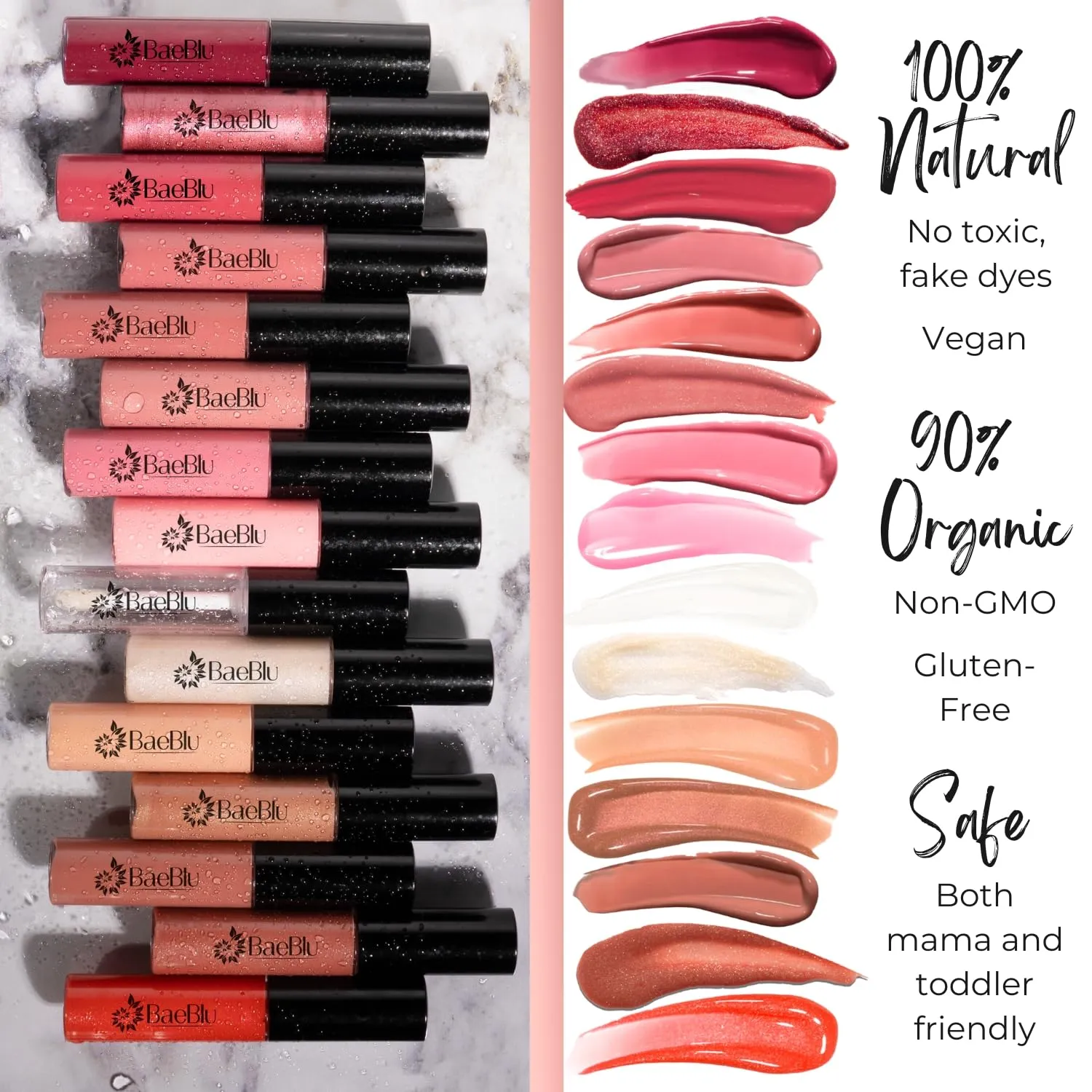 Organic Vegan Lip Gloss, 100% Natural Non-Toxic Moisturizing Ingredients, Camellia
