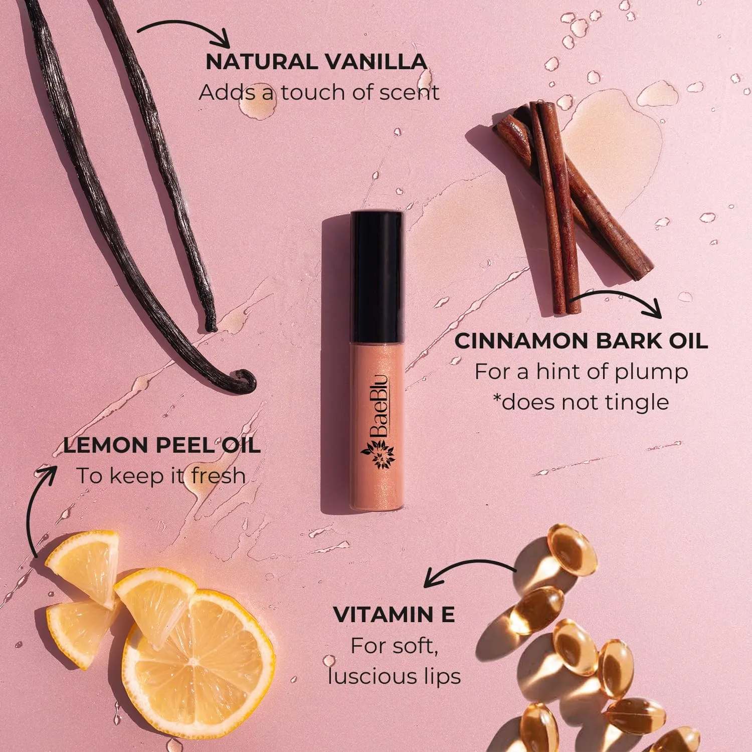 Organic Vegan Lip Gloss, 100% Natural Non-Toxic Moisturizing Ingredients, Camellia