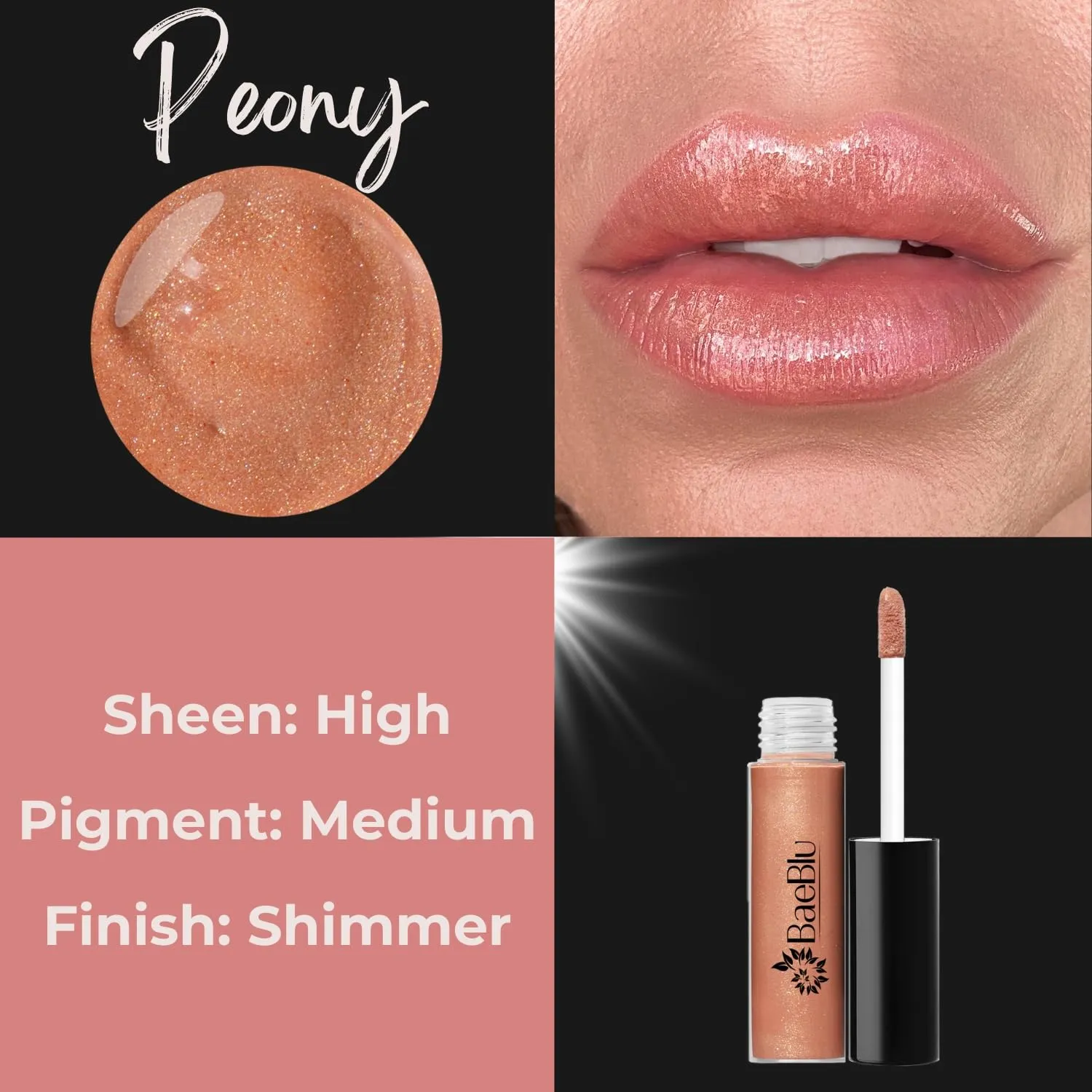 Organic Vegan Lip Gloss, 100% Natural Non-Toxic Moisturizing Ingredients, Peony