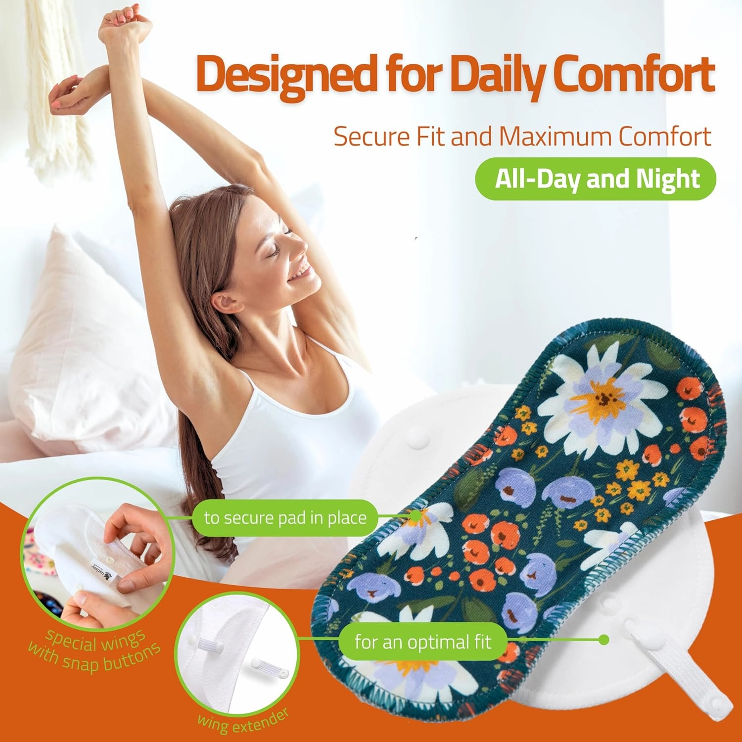 Organic Cotton EcoComfort Reusable Panty Liners for Women & Teens (Medium, 7-Pack); High-Temp Washable Cloth Liners; Stay Fresh & Dry, for Daily Vaginal Discharge Only; 100% Breathable (no PUL/TPU)
