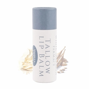 Organic Tallow Lip Balm (Vanilla Crème) from Grass Fed Cows. Super hydrating with Tallow, Olive Oil, Honey, and Beeswax. Sustainable Cardboard Tubes & Hand Filled. Jumbo Size 0.5 oz.