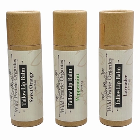 Organic Tallow Solid Lip Balm Moisturizer - Natural and Clean Lip Care that’s Hydrating and Soothing - Large .3 Fluid Ounce Recyclable Cardboard Tube - Untinted (Variety Pack Of Three)