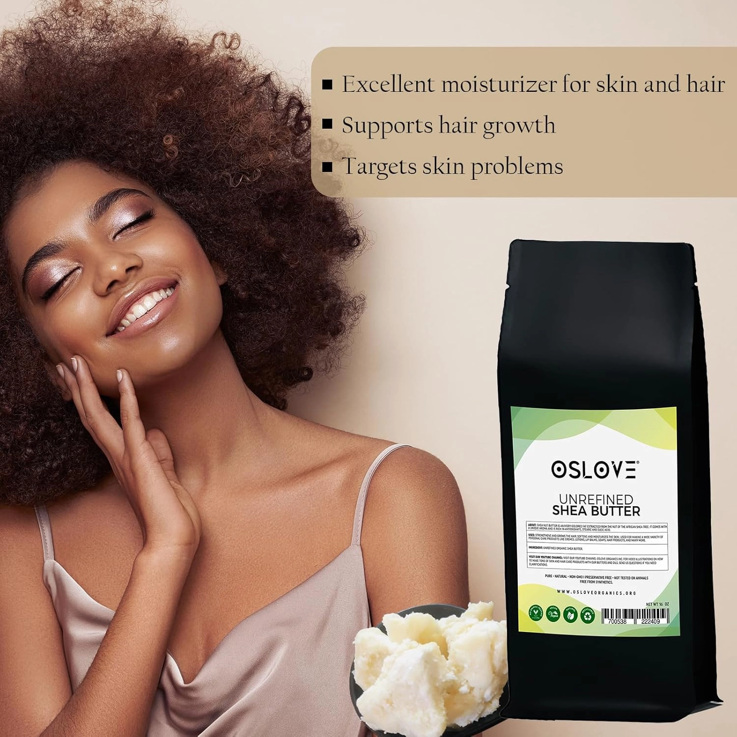 Organic Unrefined Shea Butter 1 LB - African,100% Pure, Non-GMO, Fresh, Rich and Creamy | Use for Body/Hair moisturizing butters, Lip balms, soap base, salves and deodorants
