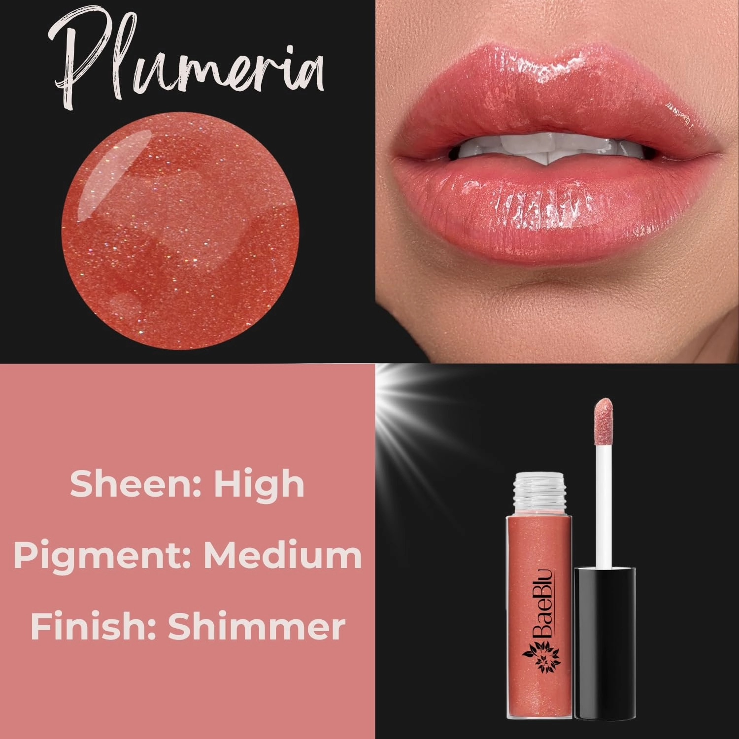 Organic Vegan Lip Gloss, 100% Natural Non-Toxic Moisturizing Ingredients, Plumeria
