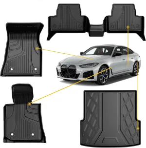 Original 2022-2025 I4 Floor Mats & Cargo Liner for BMW I4 All Model - Custom Fit Odorless TPE Floor Liners & Cargo Mat - All Weather 3D Laser Measured Car Mats for BMW I4 2022-2025