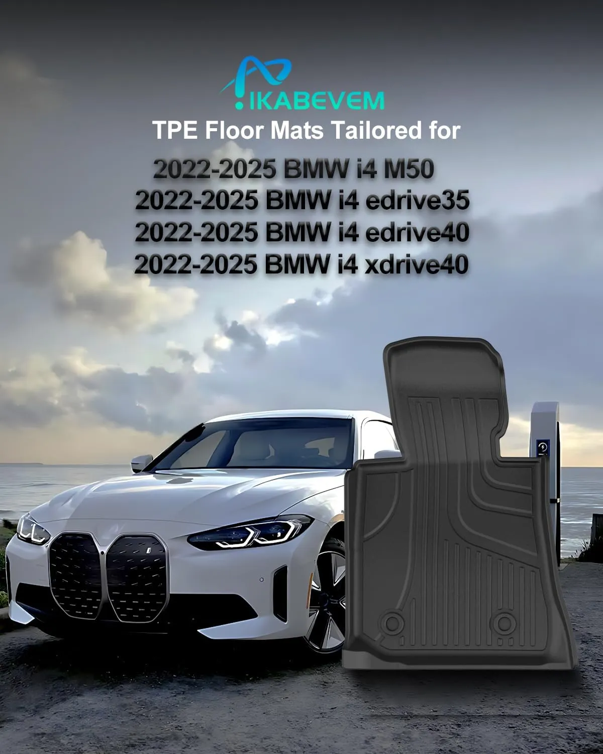 Original 2022-2025 I4 Floor Mats & Cargo Liner for BMW I4 All Model - Custom Fit Odorless TPE Floor Liners & Cargo Mat - All Weather 3D Laser Measured Car Mats for BMW I4 2022-2025