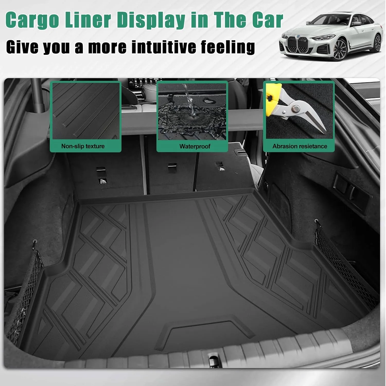 Original 2022-2025 I4 Floor Mats & Cargo Liner for BMW I4 All Model - Custom Fit Odorless TPE Floor Liners & Cargo Mat - All Weather 3D Laser Measured Car Mats for BMW I4 2022-2025