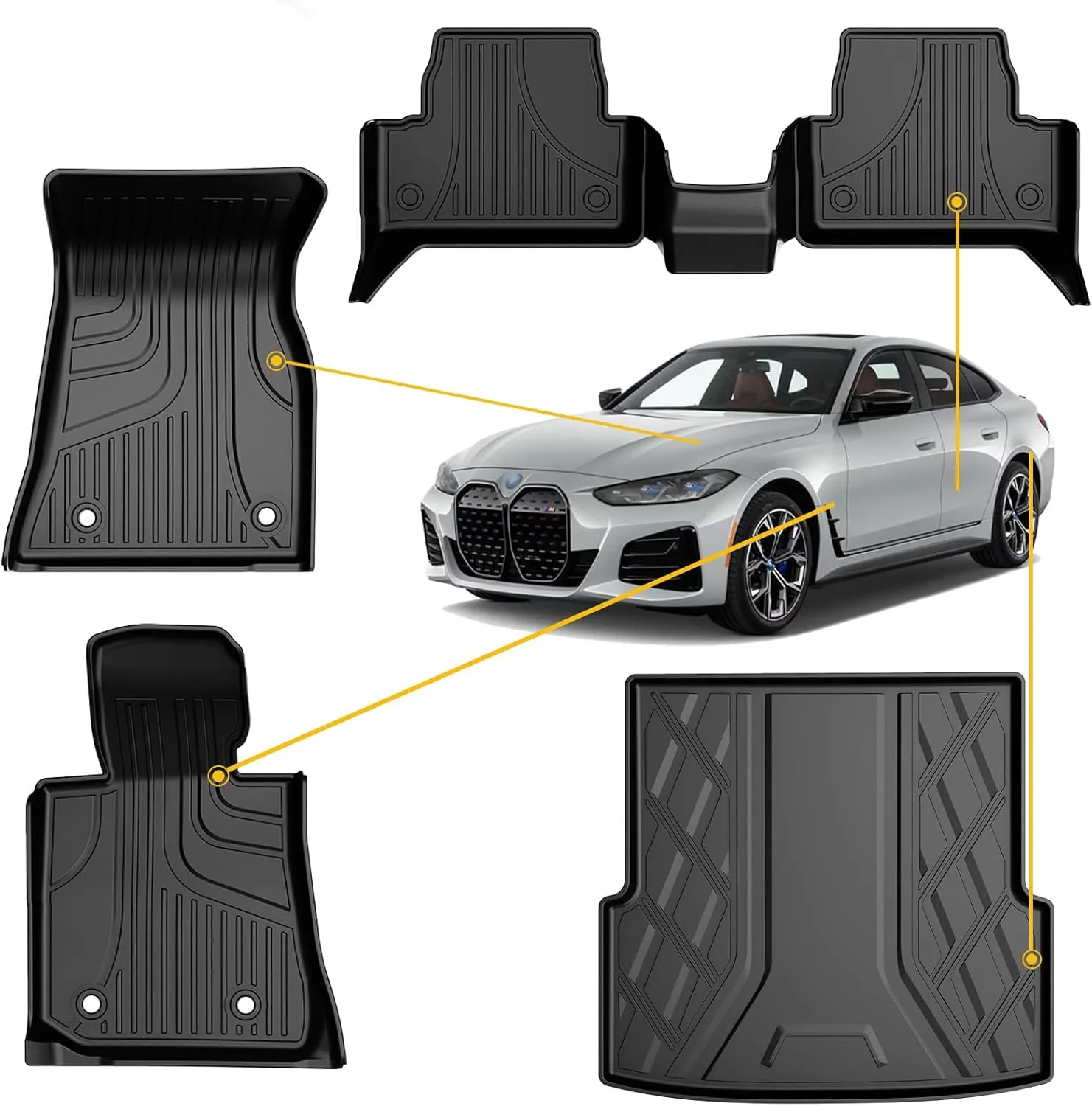 Original 2022-2025 I4 Floor Mats & Cargo Liner for BMW I4 All Model - Custom Fit Odorless TPE Floor Liners & Cargo Mat - All Weather 3D Laser Measured Car Mats for BMW I4 2022-2025