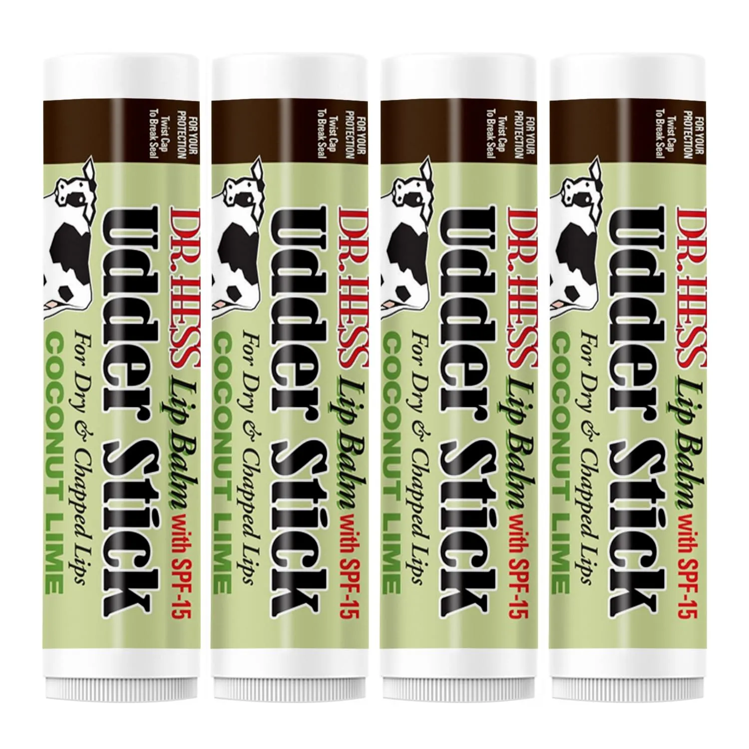 Original Udder Stick SPF Lip Balm, Soothing Moisturizer Sun Screen Balm for Dry Lips with Jojoba, Beeswax & Shea Butter, Total Lip Care, Hydration & Repair, Coconut-Lime Flavor, 4 Pack
