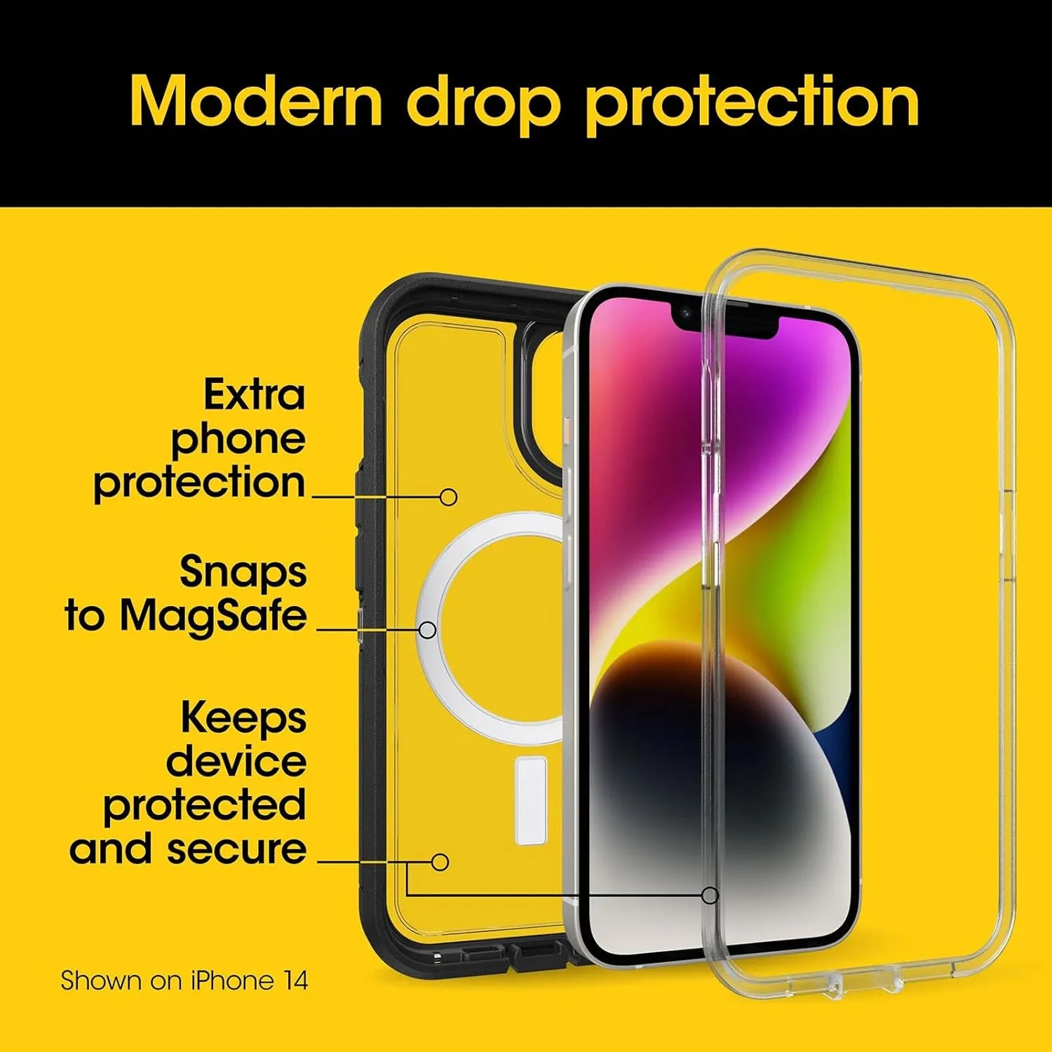 OtterBox iPhone 15, iPhone 14, and iPhone 13 Defender Series XT Case with MagSafe, Screenless, Rugged - Non-Retail Packaging - Clear/Stardust/Pink