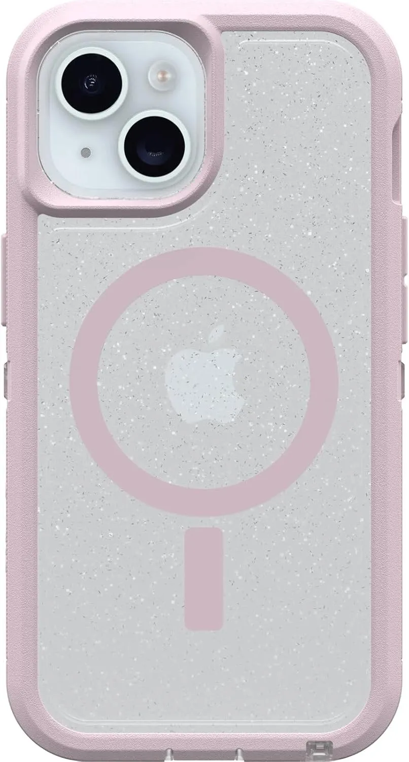 OtterBox iPhone 15, iPhone 14, and iPhone 13 Defender Series XT Case with MagSafe, Screenless, Rugged - Non-Retail Packaging - Clear/Stardust/Pink