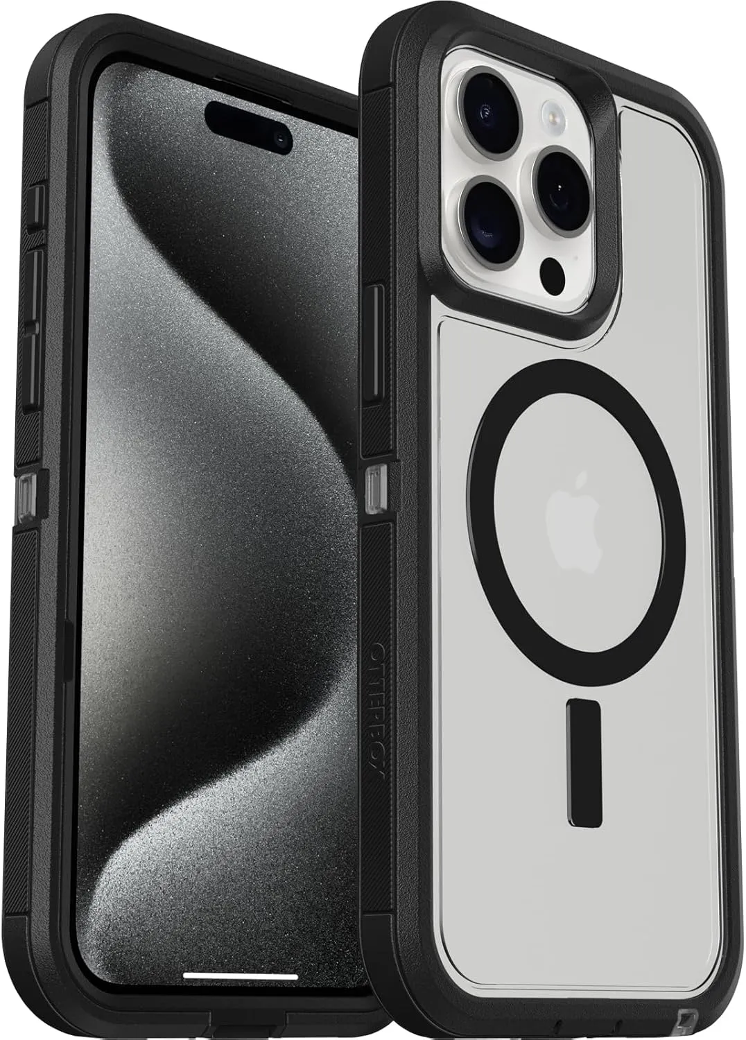 OtterBox iPhone 15 Pro MAX (Only) Defender Series XT Clear Case - Dark Side (Black/Clear), screenless, Rugged, Snaps to MagSafe, Lanyard Attachment