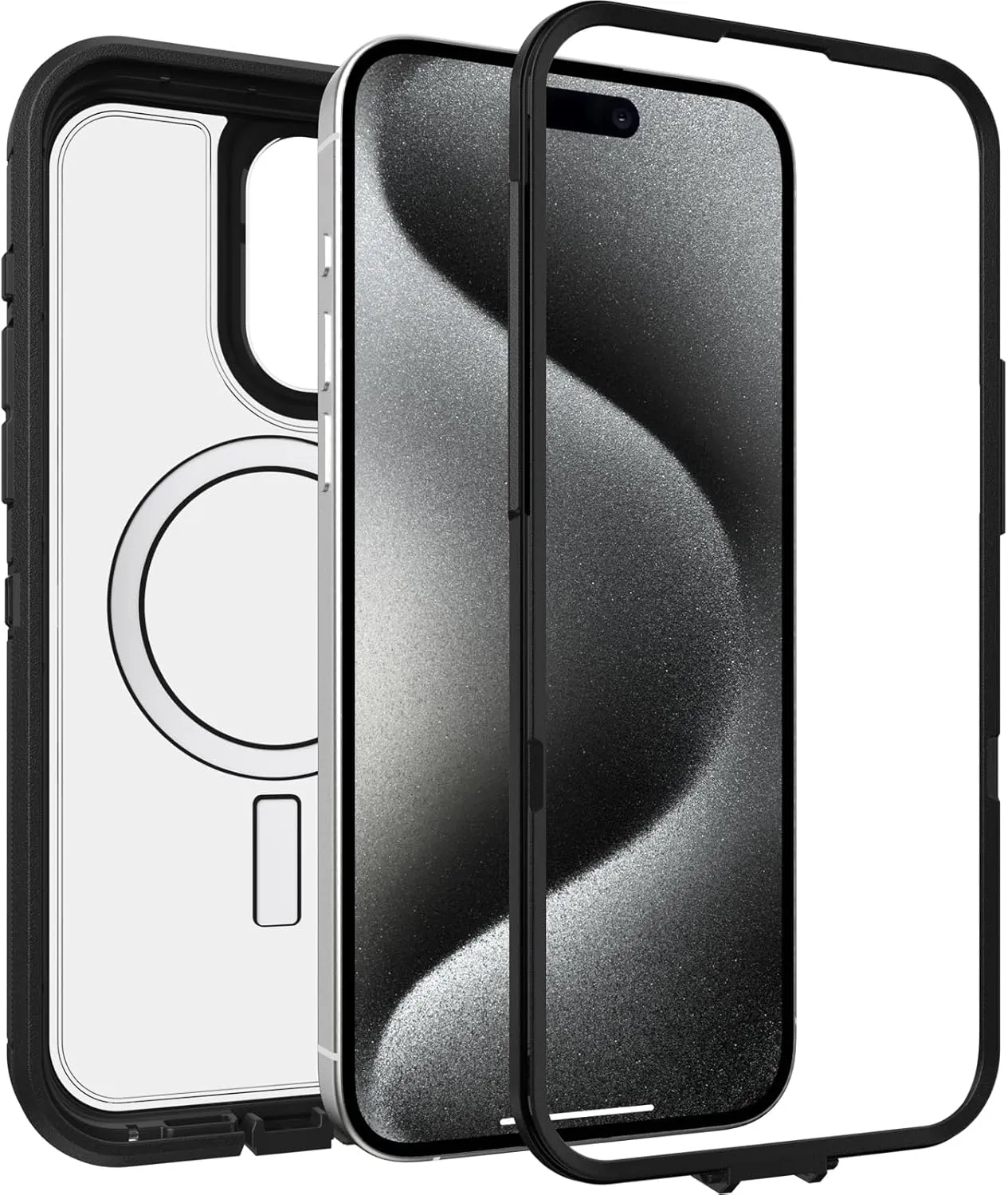 OtterBox iPhone 15 Pro MAX (Only) Defender Series XT Clear Case - Dark Side (Black/Clear), screenless, Rugged, Snaps to MagSafe, Lanyard Attachment