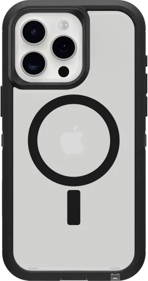 OtterBox iPhone 15 Pro MAX (Only) Defender Series XT Clear Case - Dark Side (Black/Clear), screenless, Rugged, Snaps to MagSafe, Lanyard Attachment