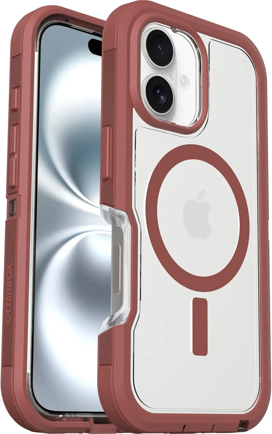 OtterBox iPhone 16 Defender Series XT Clear Case - Brick Red Clear