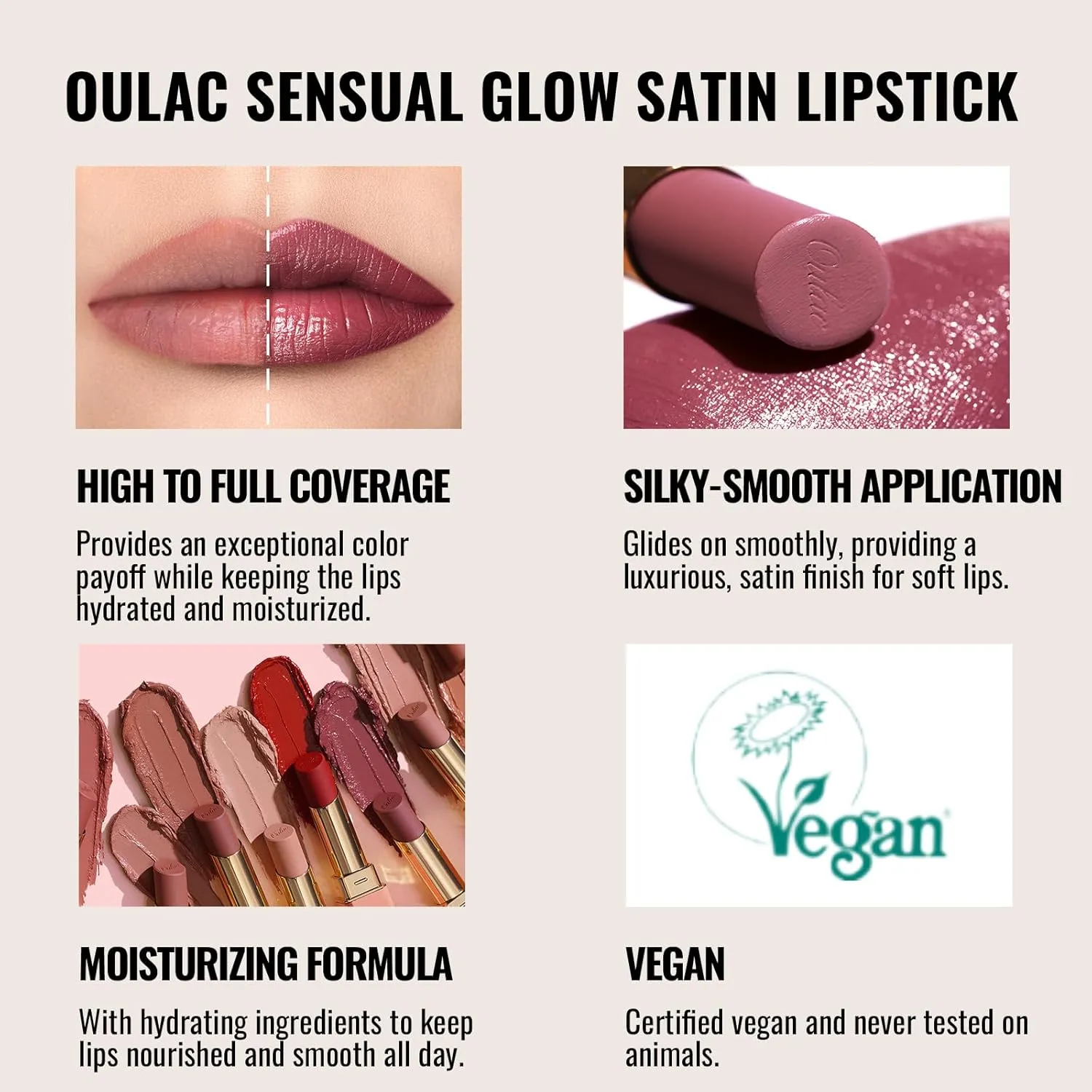 Oulac Color Rich Satin Lipstick Set For Women Red Burgundy Lipsticks High Impact Lipcolor Tinted Lip Balm, Nourishing, Satin Finish, Moisturizing Creamy Formula, Vegan Gluten Free (11 14 15)