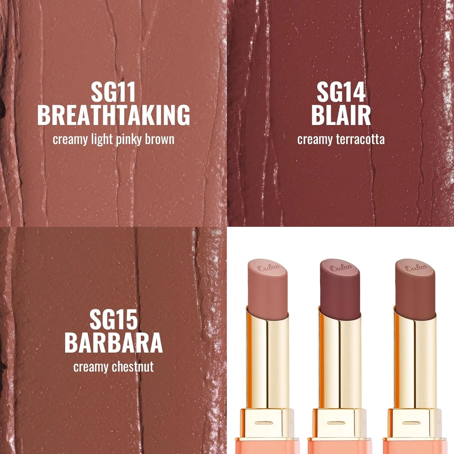 Oulac Color Rich Satin Lipstick Set For Women Red Burgundy Lipsticks High Impact Lipcolor Tinted Lip Balm, Nourishing, Satin Finish, Moisturizing Creamy Formula, Vegan Gluten Free (11 14 15)
