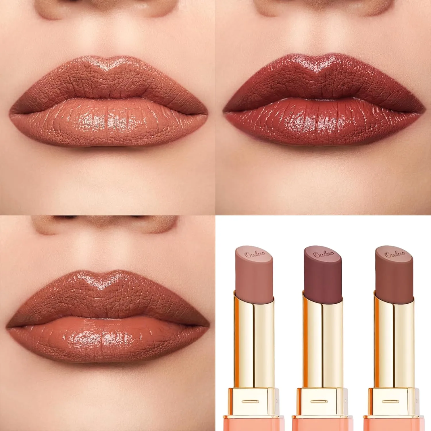Oulac Color Rich Satin Lipstick Set For Women Red Burgundy Lipsticks High Impact Lipcolor Tinted Lip Balm, Nourishing, Satin Finish, Moisturizing Creamy Formula, Vegan Gluten Free (11 14 15)