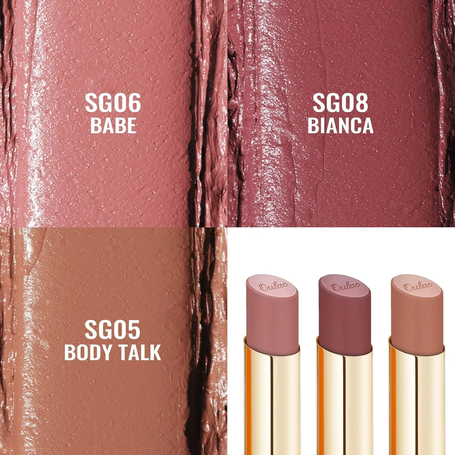 Oulac Hydrating Lipstick Set For Women Plum Brown Lipsticks High Impact Lipcolor Tinted Lip Balm, Nourishing, Satin Finish, Moisturizing Creamy Formula, Vegan Gluten Free 05 06 08(SET 2)
