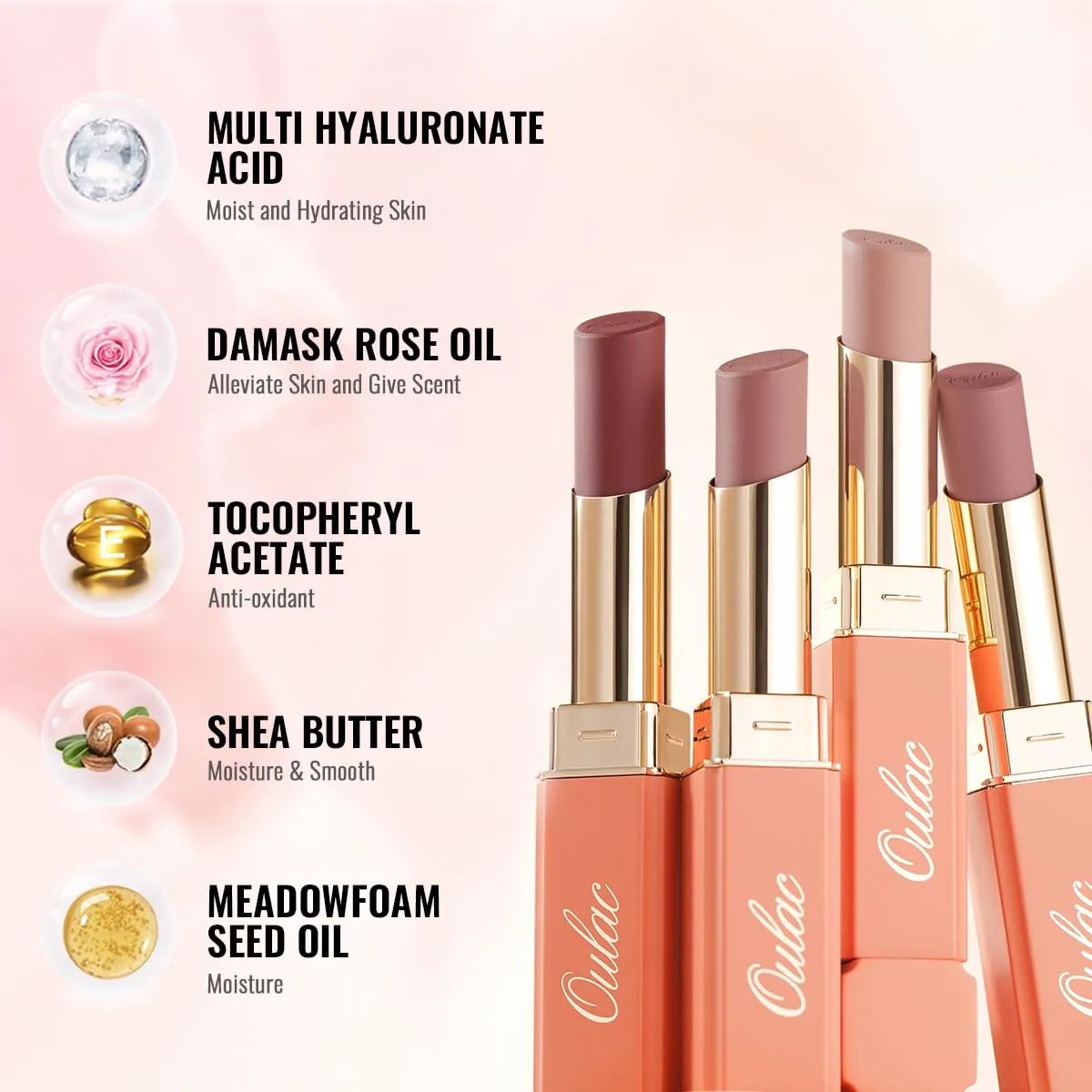 Oulac Hydrating Lipstick Set For Women Plum Brown Lipsticks High Impact Lipcolor Tinted Lip Balm, Nourishing, Satin Finish, Moisturizing Creamy Formula, Vegan Gluten Free 05 06 08(SET 2)