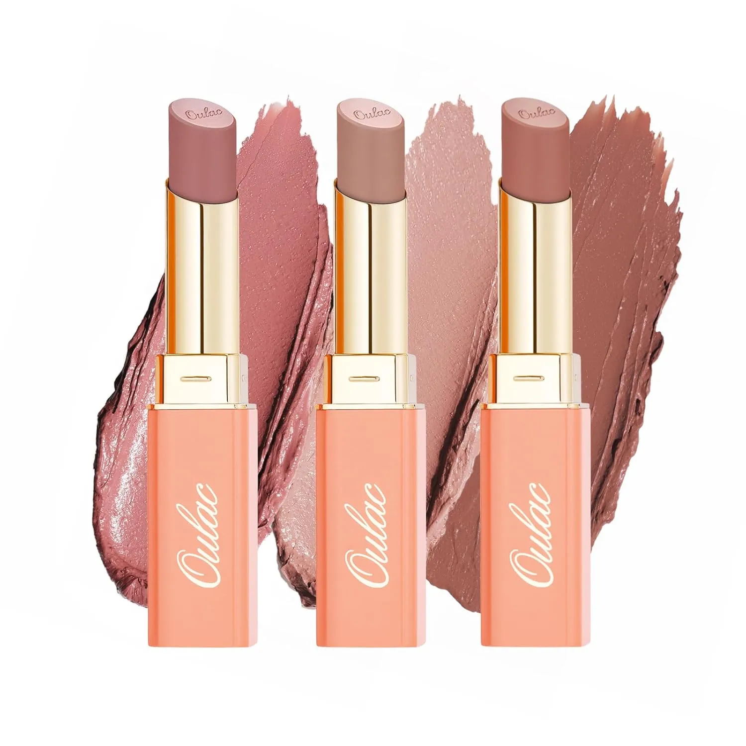 Oulac Nude Pink Lipsticks Set, Peach Matte Lip Stick, Full Coverage Lip Color, Satin Matte Finish, Cream Texture, Vegan & Clean Beauty (02 06 11)